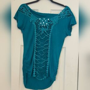 Body Central Green Embellished Cap Sleeve Blouse